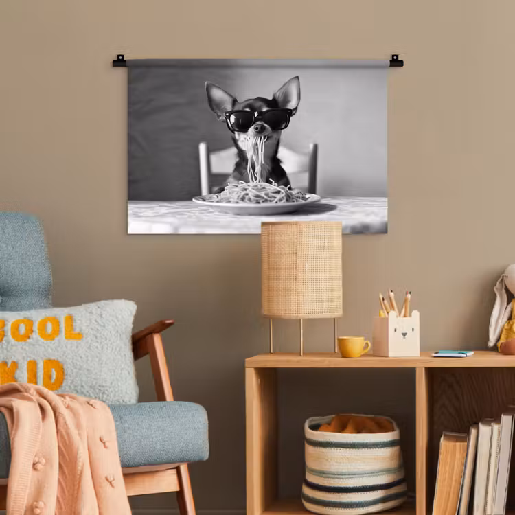 Chihuahua - Hond - Zonnebril - Humoristisch - Zwart - Wit - Spaghetti Wandkleed katoen klein -wsfeer4_kind