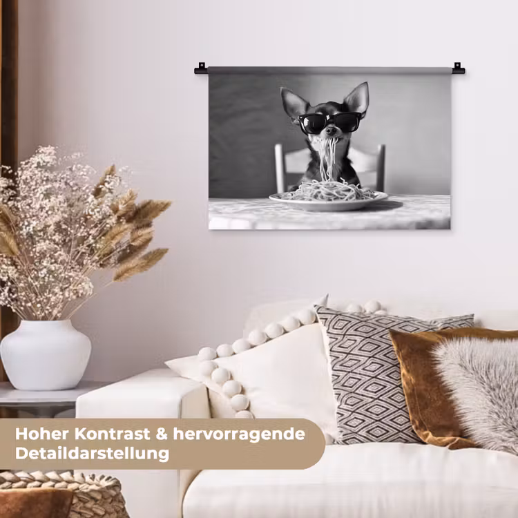 Chihuahua - Hond - Zonnebril - Humoristisch - Zwart - Wit - Spaghetti Wandkleed katoen klein -tsfeer1_DE
