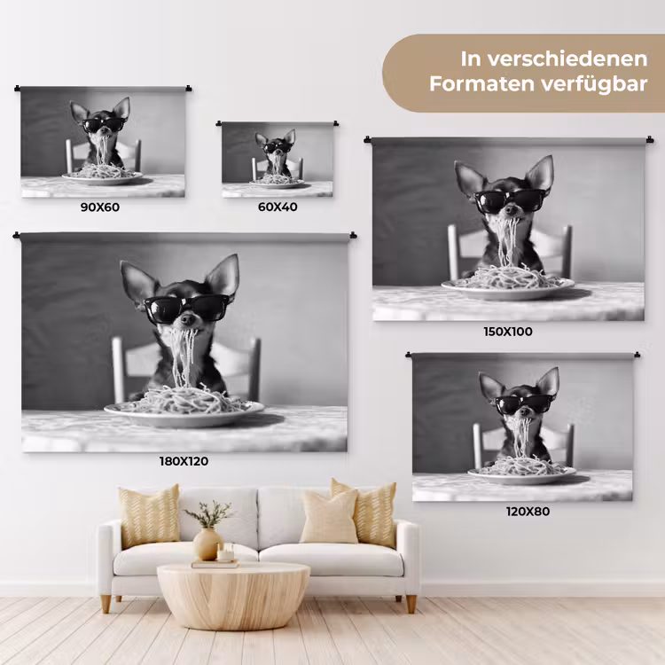 Chihuahua - Hond - Zonnebril - Humoristisch - Zwart - Wit - Spaghetti Wandkleed katoen klein -tsfeer8_DE