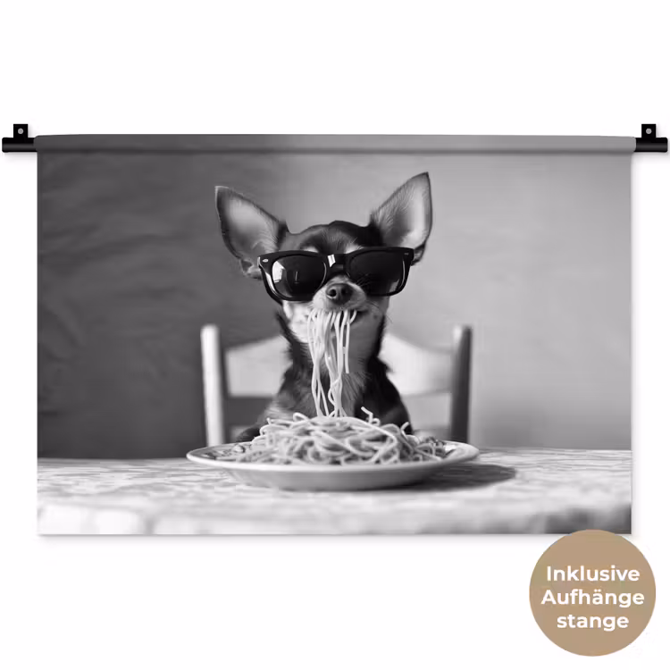 Chihuahua - Hond - Zonnebril - Humoristisch - Zwart - Wit - Spaghetti Wandkleed katoen klein -t3d_DE