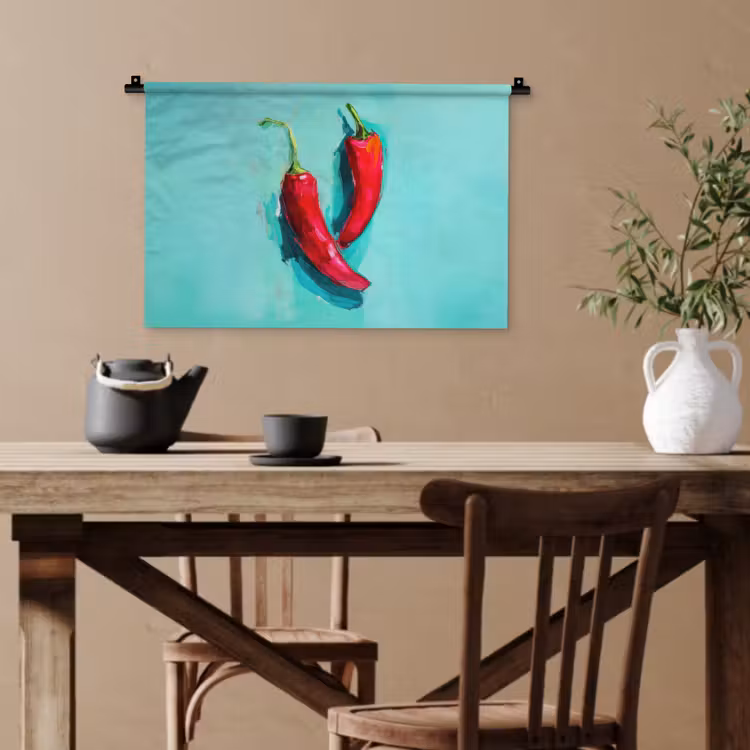 Chilipepers - Geverfd - Rood Wandkleed katoen klein -sfeer6