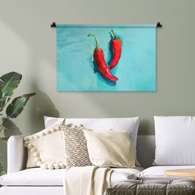 Chilipepers - Geverfd - Rood Wandkleed katoen klein -sfeer7