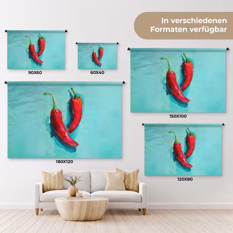Chilipepers - Geverfd - Rood Wandkleed katoen klein -tsfeer8_DE
