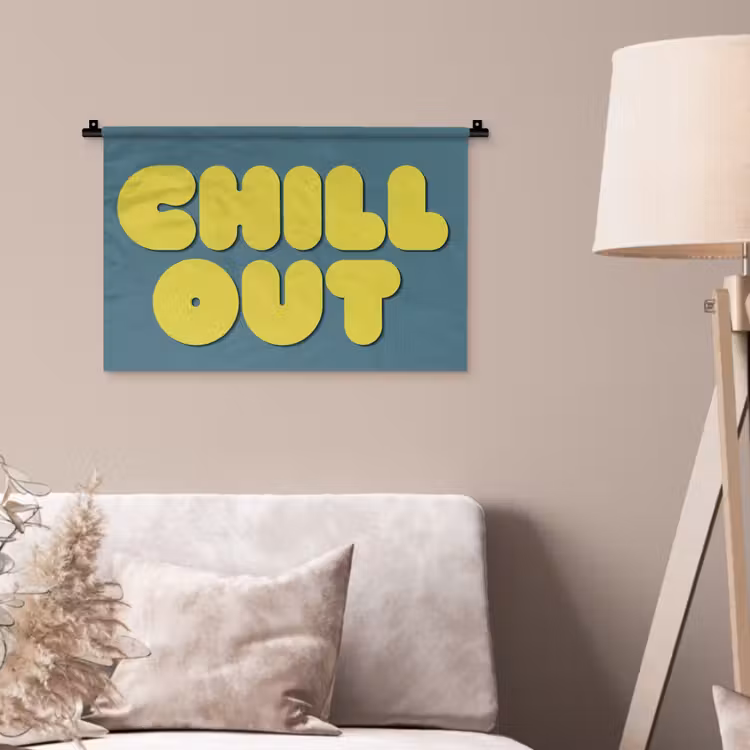 Chill out - Geel - Blauw Wandkleed katoen klein -sfeer4