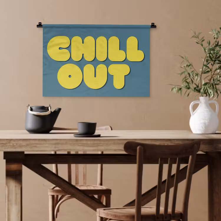 Chill out - Geel - Blauw Wandkleed katoen klein -sfeer6