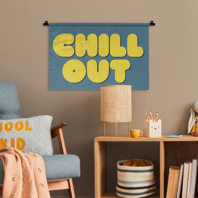Chill out - Geel - Blauw Wandkleed katoen klein -wsfeer4_kind