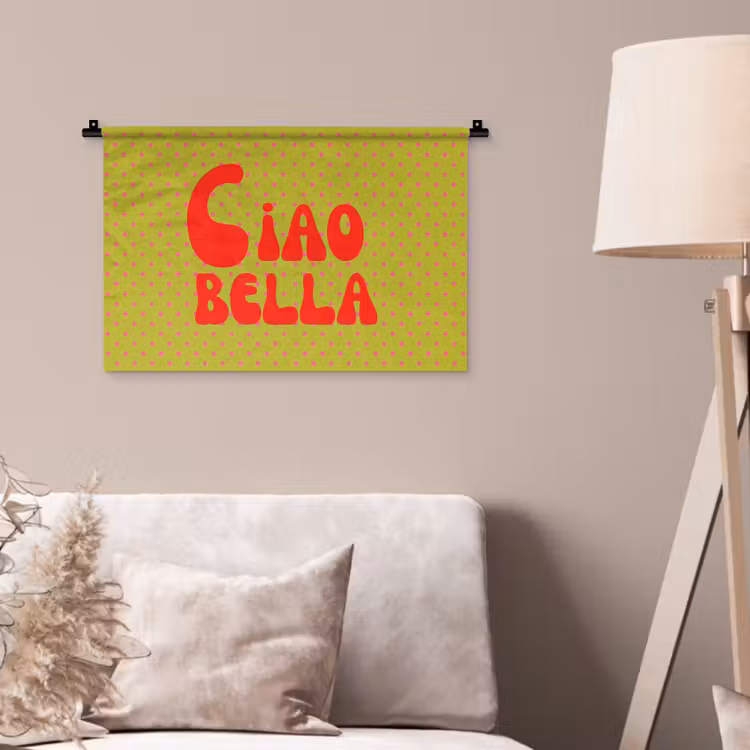 Ciao bella - Rood - Groen - Stippen Wandkleed katoen klein -sfeer4