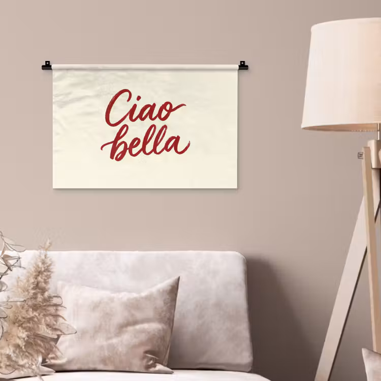 Ciao bella - Rood - Wit - Minimalistisch Wandkleed katoen klein -sfeer4