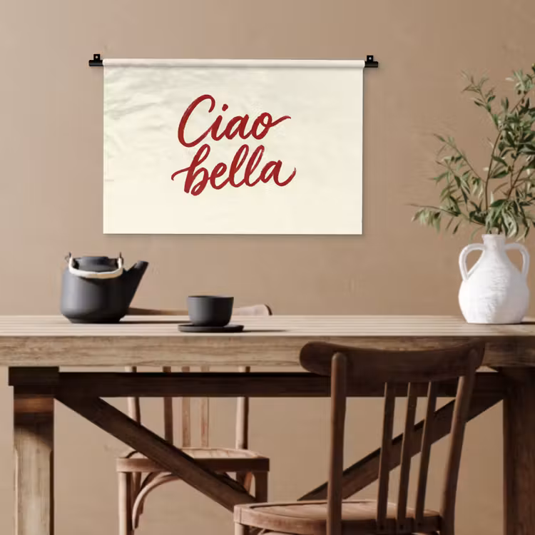 Ciao bella - Rood - Wit - Minimalistisch Wandkleed katoen klein -sfeer6