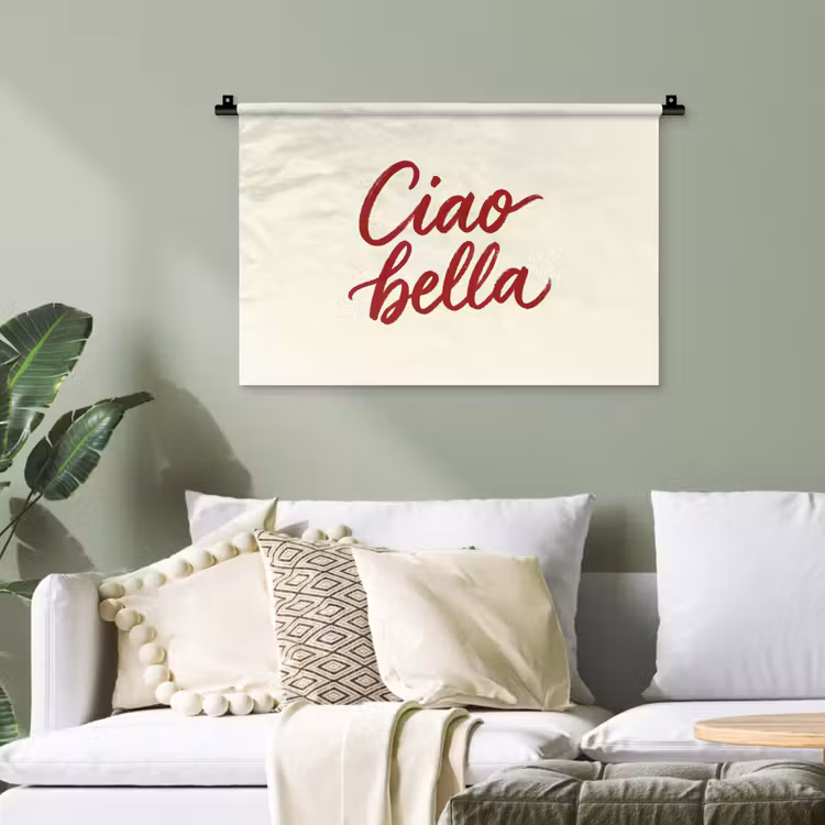 Ciao bella - Rood - Wit - Minimalistisch Wandkleed katoen klein -sfeer7