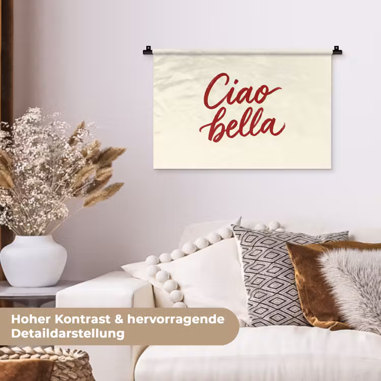 Ciao bella - Rood - Wit - Minimalistisch Wandkleed katoen klein -tsfeer1_DE
