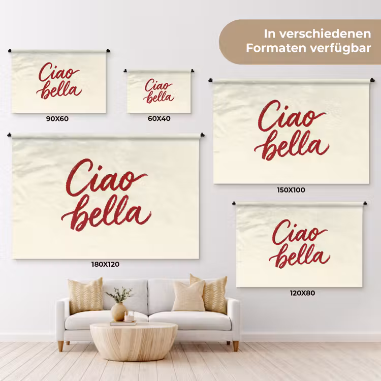 Ciao bella - Rood - Wit - Minimalistisch Wandkleed katoen klein -tsfeer8_DE