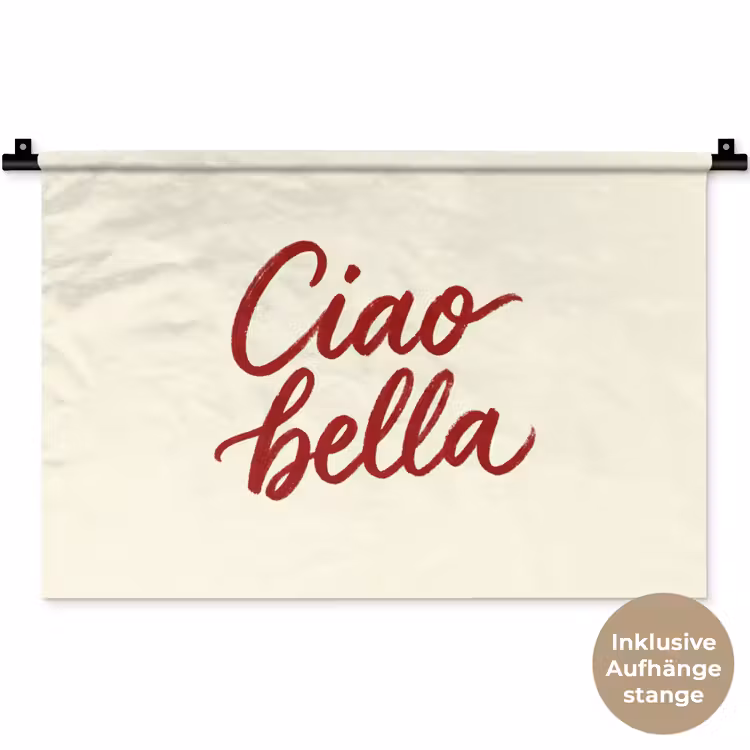 Ciao bella - Rood - Wit - Minimalistisch Wandkleed katoen klein -t3d_DE