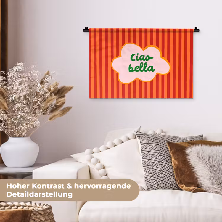 Ciao bella - Tekstwolk - Strepen - Oranje Wandkleed katoen klein -tsfeer1_DE