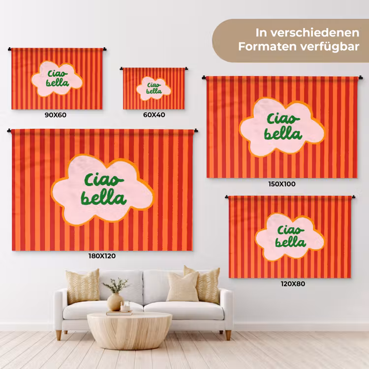 Ciao bella - Tekstwolk - Strepen - Oranje Wandkleed katoen klein -tsfeer8_DE
