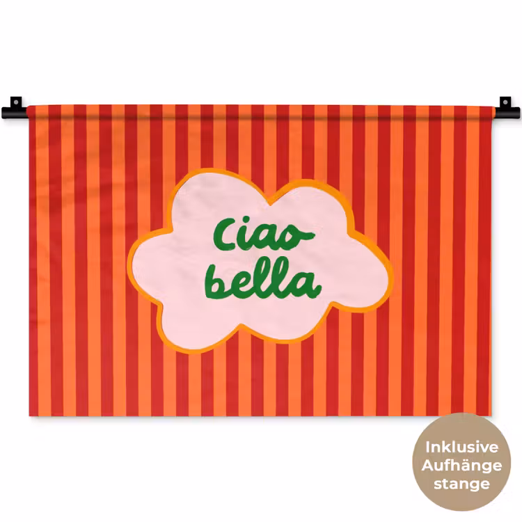Ciao bella - Tekstwolk - Strepen - Oranje Wandkleed katoen klein -t3d_DE