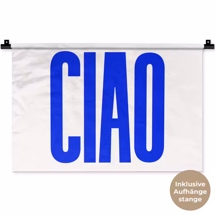 Ciao - Hoofdletters - Blauw - Minimalistisch Wandkleed katoen klein -t3d_DE