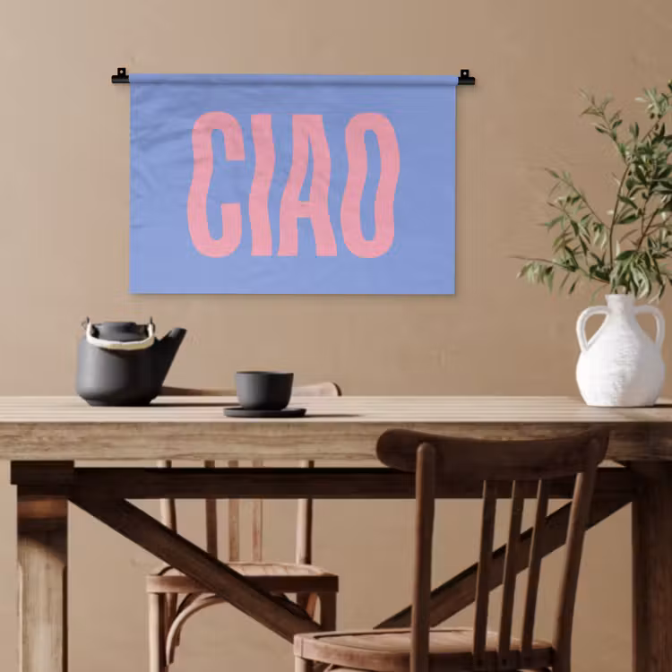 Ciao - Roze - Blauw - Golvend Wandkleed katoen klein -sfeer6