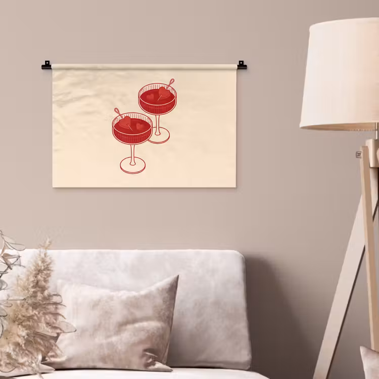 Cocktail - Hartjes - Liefde - Illustratie - Rood Wandkleed katoen klein -sfeer4