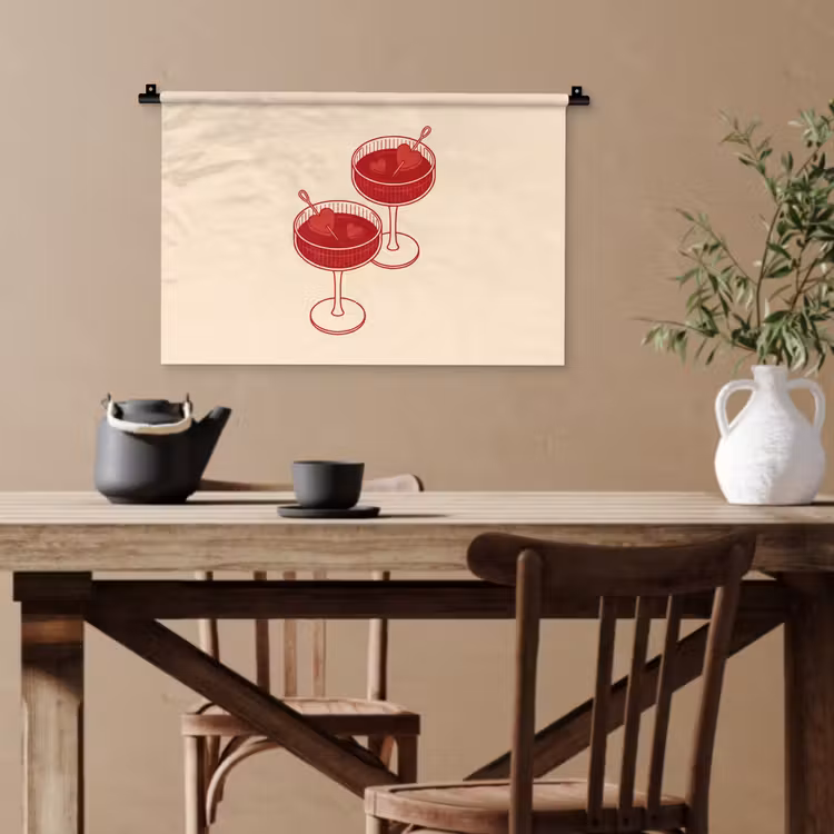 Cocktail - Hartjes - Liefde - Illustratie - Rood Wandkleed katoen klein -sfeer6