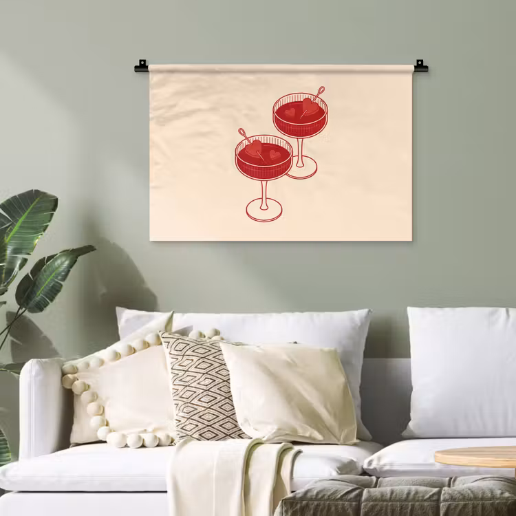 Cocktail - Hartjes - Liefde - Illustratie - Rood Wandkleed katoen klein -sfeer7