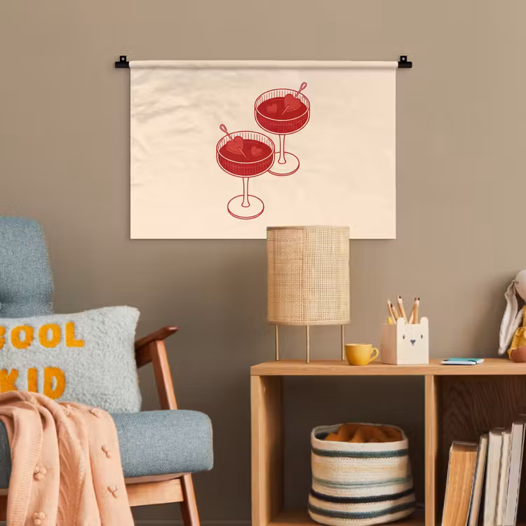 Cocktail - Hartjes - Liefde - Illustratie - Rood Wandkleed katoen klein -wsfeer4_kind