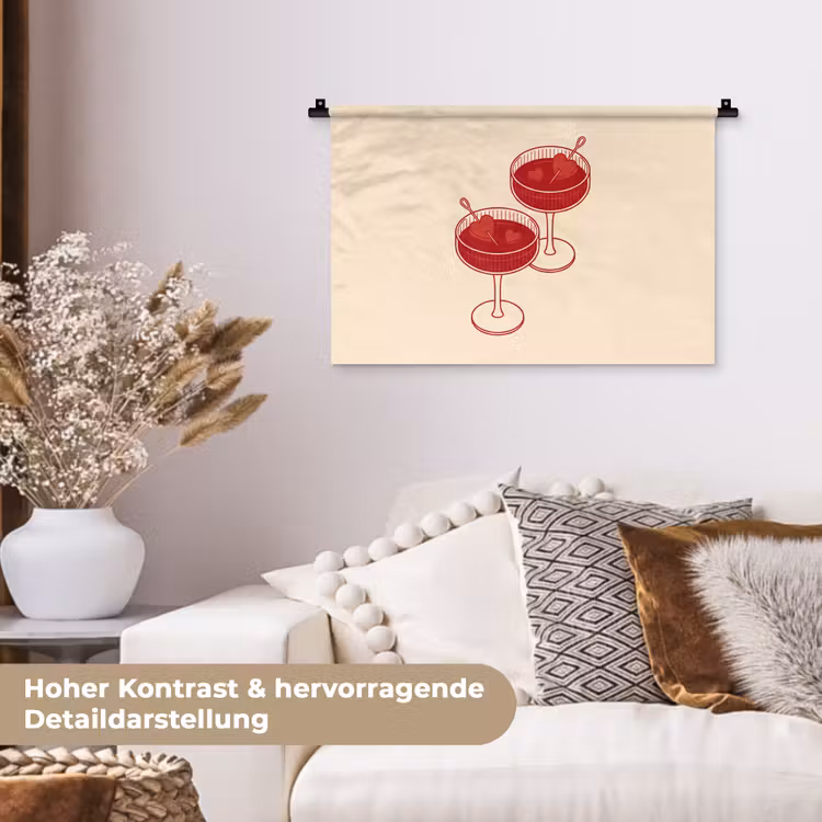 Cocktail - Hartjes - Liefde - Illustratie - Rood Wandkleed katoen klein -tsfeer1_DE