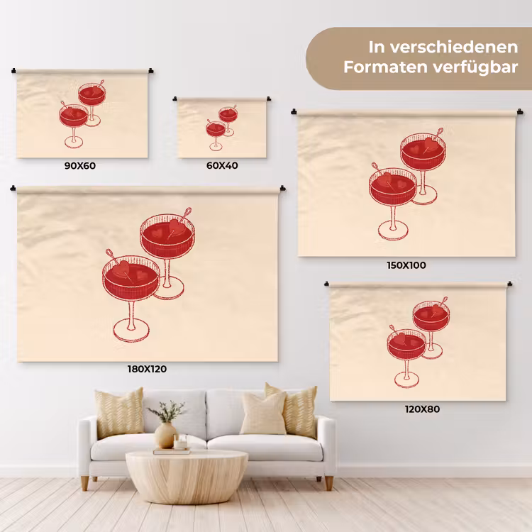 Cocktail - Hartjes - Liefde - Illustratie - Rood Wandkleed katoen klein -tsfeer8_DE