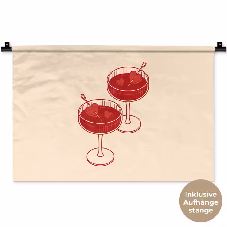 Cocktail - Hartjes - Liefde - Illustratie - Rood Wandkleed katoen klein -t3d_DE