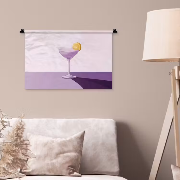 Cocktail - Paars - Minimalistisch - Citroen Wandkleed katoen klein -sfeer4