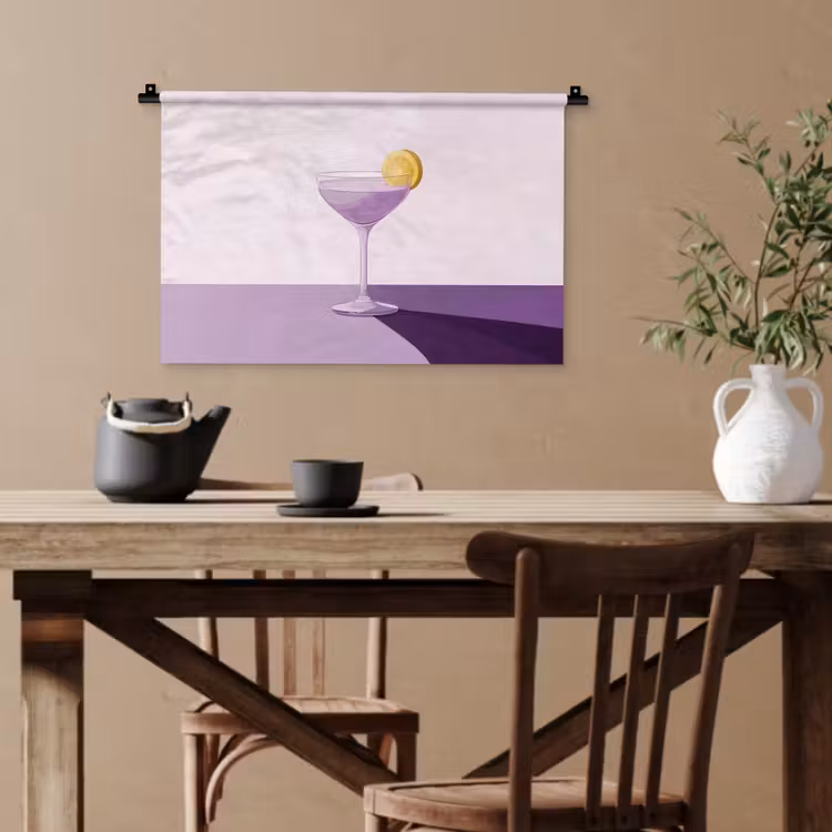 Cocktail - Paars - Minimalistisch - Citroen Wandkleed katoen klein -sfeer6