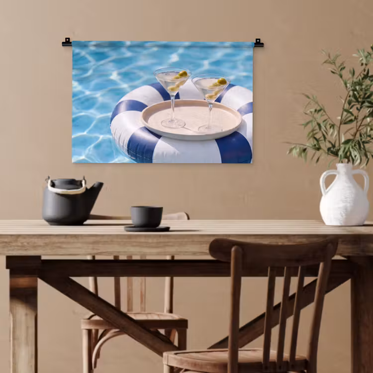 Cocktail - Zwembad - Zomer - Blauw Wandkleed katoen klein -sfeer6