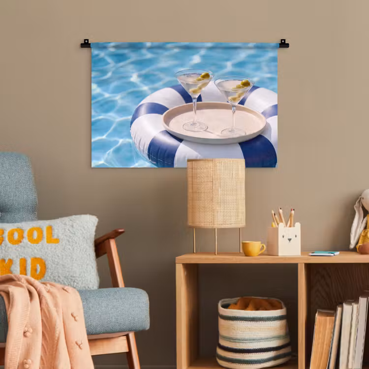Cocktail - Zwembad - Zomer - Blauw Wandkleed katoen klein -wsfeer4_kind