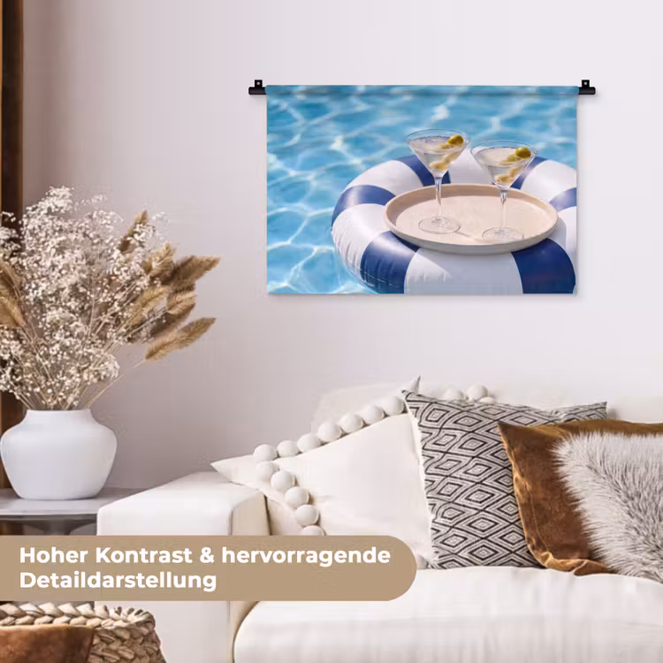 Cocktail - Zwembad - Zomer - Blauw Wandkleed katoen klein -tsfeer1_DE