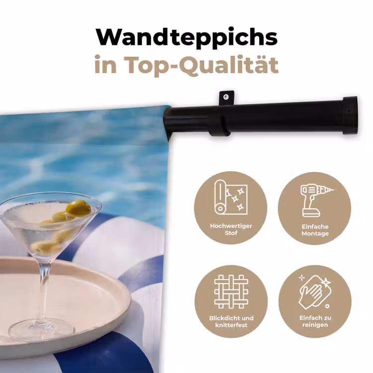 Cocktail - Zwembad - Zomer - Blauw Wandkleed katoen klein -tsfeer2_DE