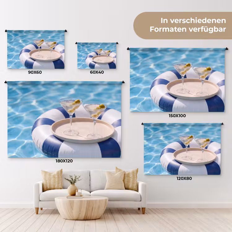 Cocktail - Zwembad - Zomer - Blauw Wandkleed katoen klein -tsfeer8_DE