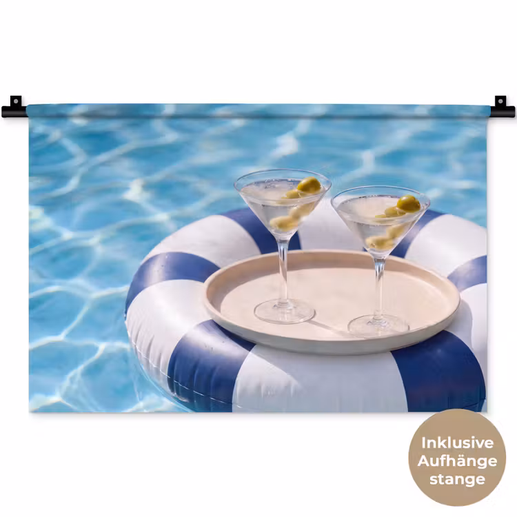 Cocktail - Zwembad - Zomer - Blauw Wandkleed katoen klein -t3d_DE