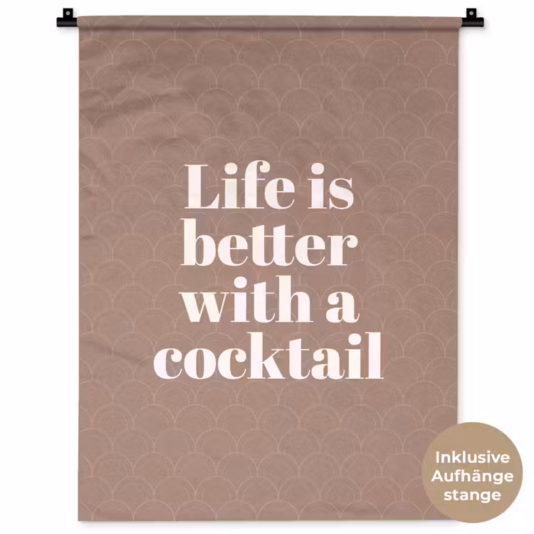 Cocktail - Tekst - Patroon - Wit Wandkleed katoen klein -t3d_DE