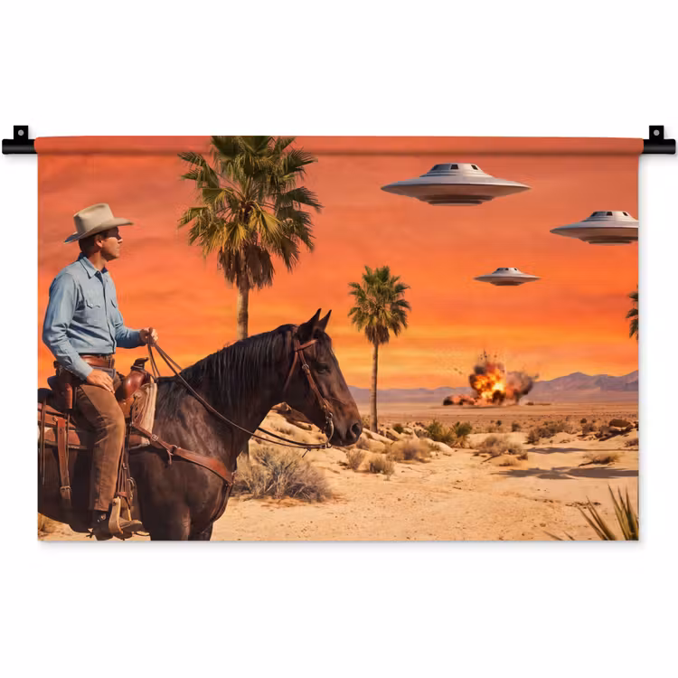 Wandteppich - Cowboy – Pferd – Wüste - Cowboy - Paard - Woestijn Wandkleed katoen klein