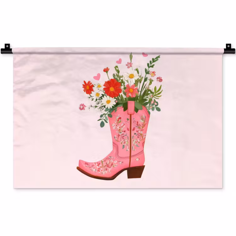 Cowboylaarzen - Roze - Boeket - Bloemen Wandkleed katoen klein -zz3d