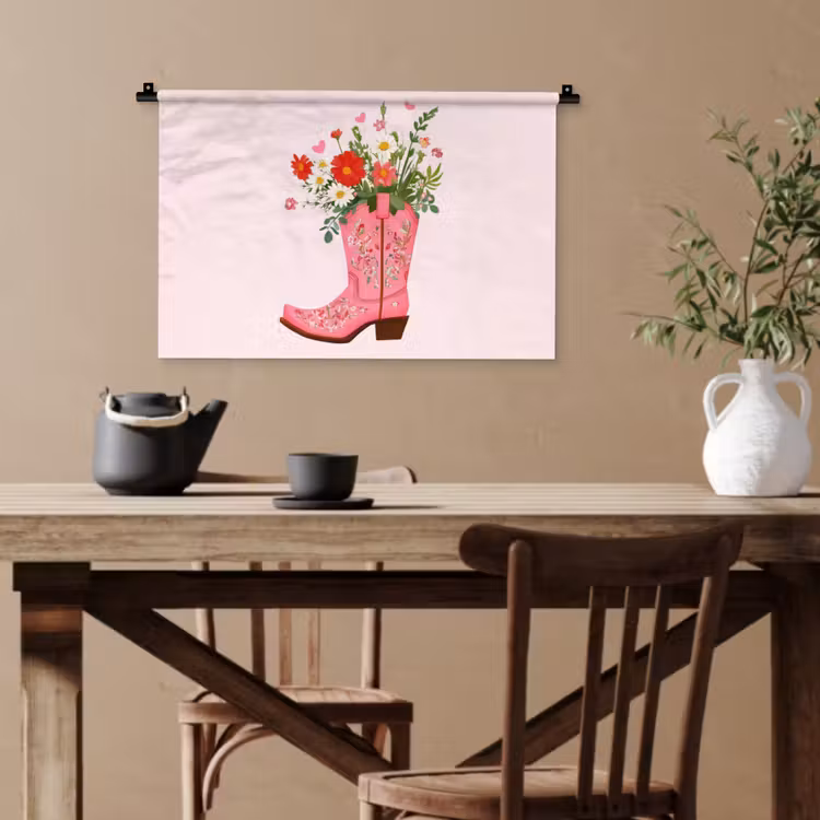 Cowboylaarzen - Roze - Boeket - Bloemen Wandkleed katoen klein -sfeer6
