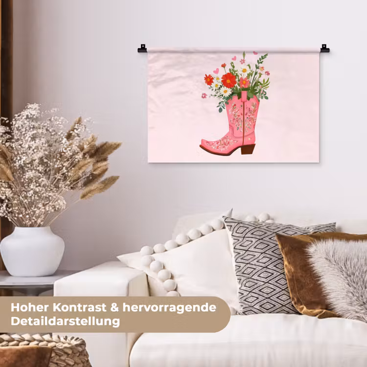 Cowboylaarzen - Roze - Boeket - Bloemen Wandkleed katoen klein -tsfeer1_DE