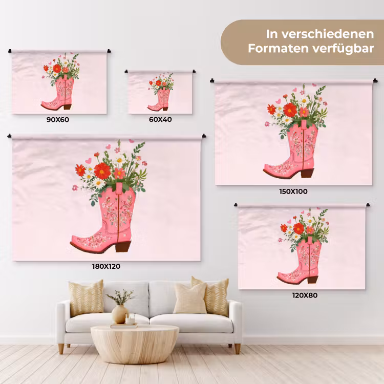 Cowboylaarzen - Roze - Boeket - Bloemen Wandkleed katoen klein -tsfeer8_DE