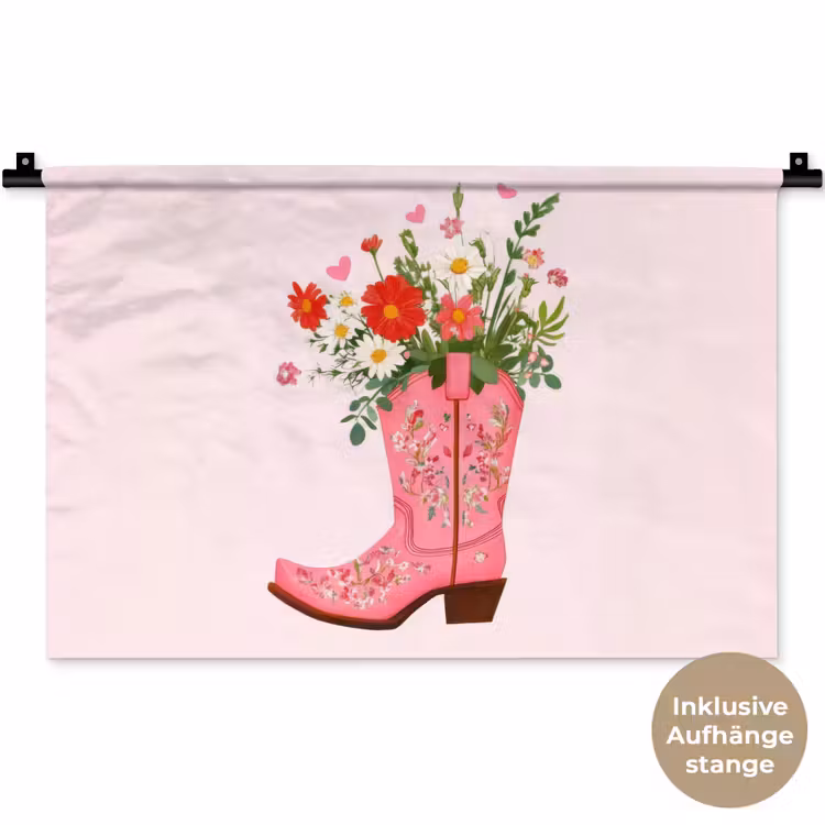Cowboylaarzen - Roze - Boeket - Bloemen Wandkleed katoen klein -t3d_DE