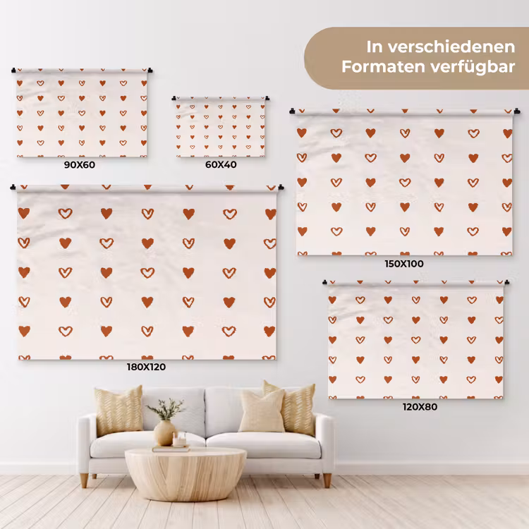 Crème - Rood - Hartjes - Patroon Wandkleed katoen klein 269 -tsfeer8_DE