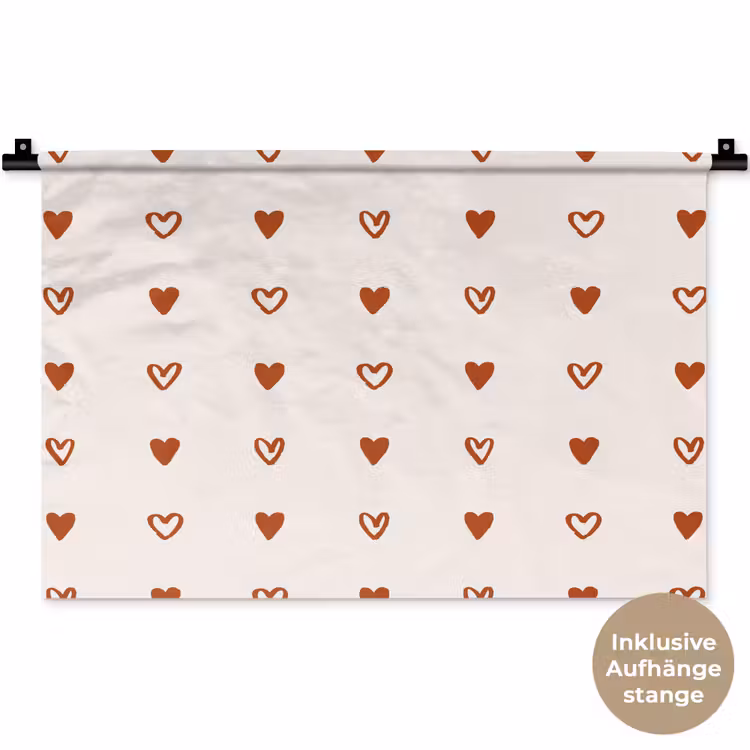 Crème - Rood - Hartjes - Patroon Wandkleed katoen klein 269 -t3d_DE