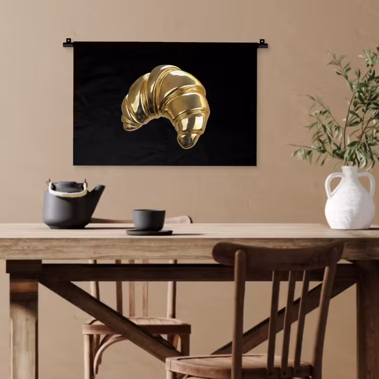 Croissant - Brood - Goud - Zwart Wandkleed katoen klein -sfeer6