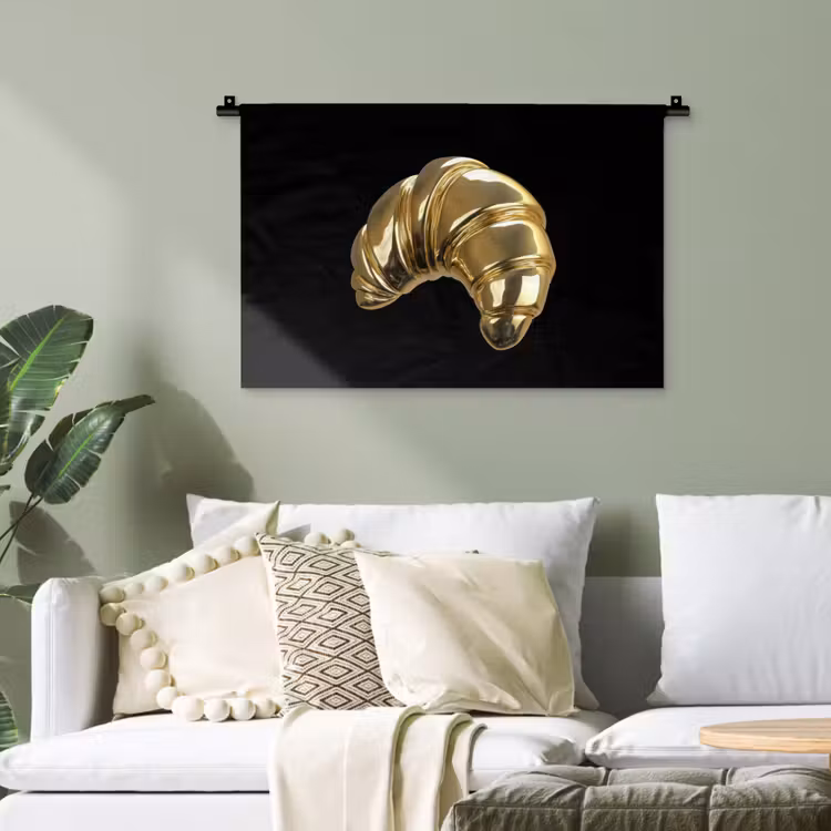 Croissant - Brood - Goud - Zwart Wandkleed katoen klein -sfeer7