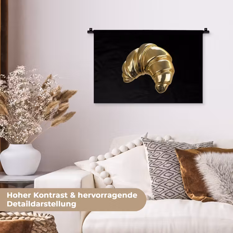 Croissant - Brood - Goud - Zwart Wandkleed katoen klein -tsfeer1_DE