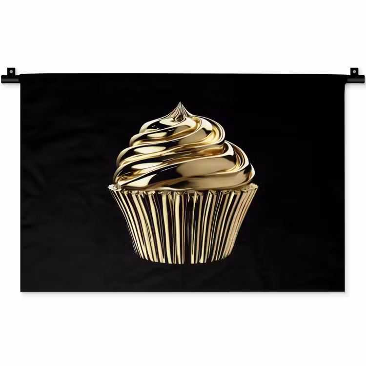 Cupcake - Eten - Goud - Zwart Wandkleed katoen klein -zz3d